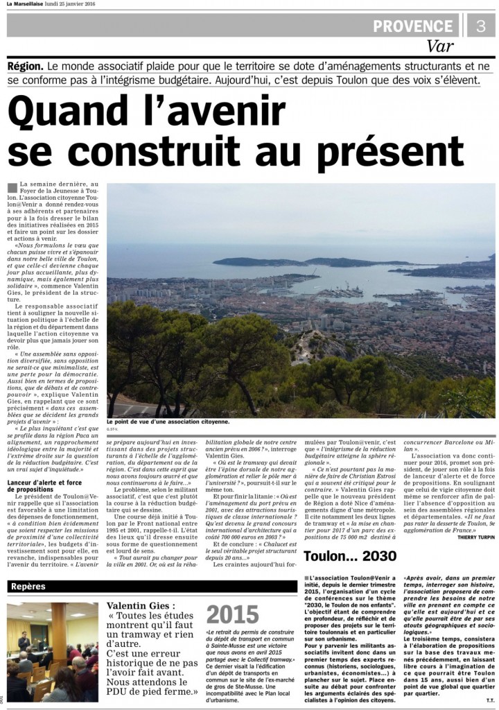 2016-01-25 La Marseillaise - Quand l avenir se construit au present